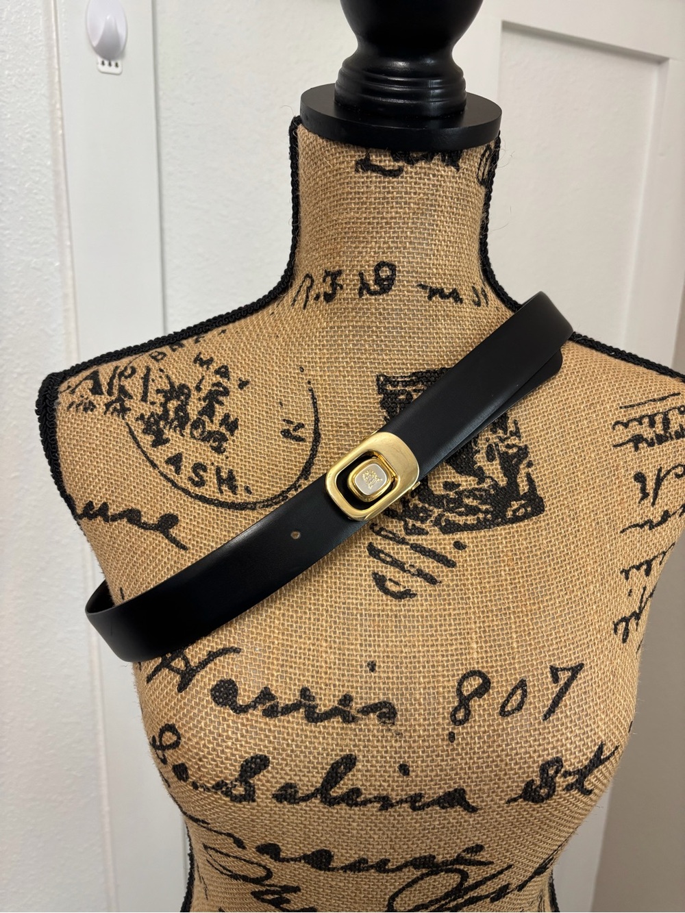 Dior Black Leather Belt with Gold Accent Buckle